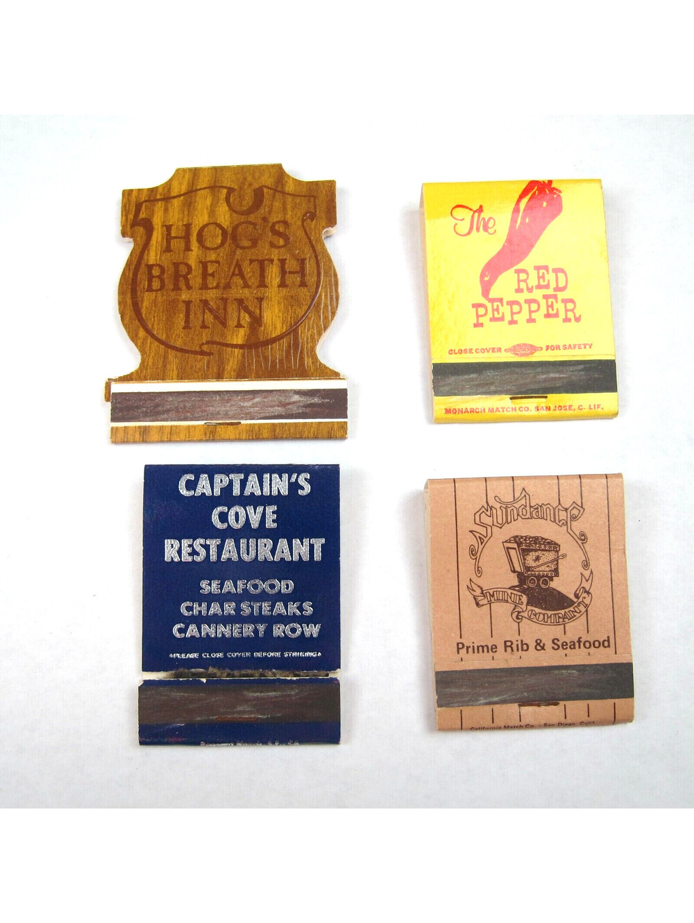 4 Vintage Matchbook Covers Hogs Breath Inn Red Pepper Captains Cove Sundance CA